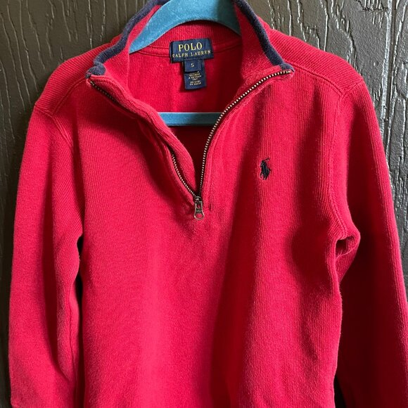 Polo Ralph Lauren Boys Quarter-Zip Sweater - Size 5 - Red with Navy Pony Logo - Picture 3 of 4